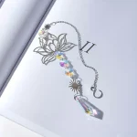 1PcMetalLotusandArtificial Crystal Suncatcher Charm Handmade Applicable Home Wind Chime Pendant Outdoor Garden Plant Decoration 6