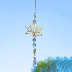 1PcMetalLotusandArtificial Crystal Suncatcher Charm Handmade Applicable Home Wind Chime Pendant Outdoor Garden Plant Decoration 5
