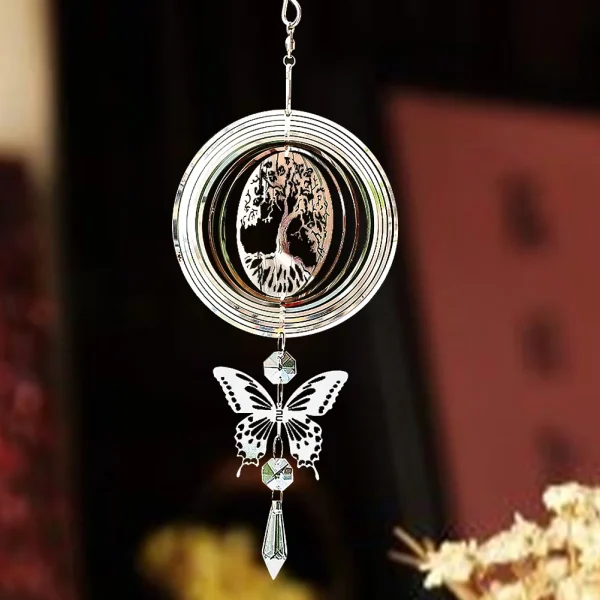 3D Kinetic Wind Spinner Hanging Crystal Suncatcher Wind Chimes Glass Pendant Mirror Reflective Bird Deterrent Garden Yard Decor 1