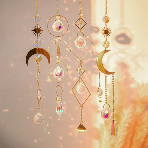 Crystal Suncatcher Moon Star Rainbow Sun Catcher Wind Chime Pendant Sun Catcher Pendants Outdoor Garden Yard Hanging Decor 1