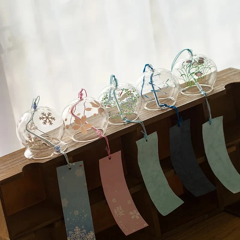 Japanese Sakura Glass Wind Chime Window Bell Cherry Blossom Wind Bell Korean Kawaii Room Hanging Decor Birthday Gift Outdoor 후우링 22