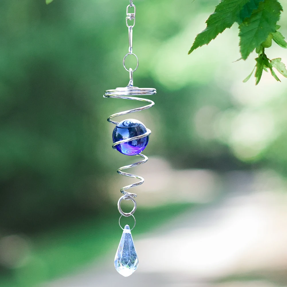 Rotating Spiral Tail Wind Spinner Chimes Crystal Glass Ball Pendant Pendulum Garden Nursery Window Hanging XMS Tree Decorations 2