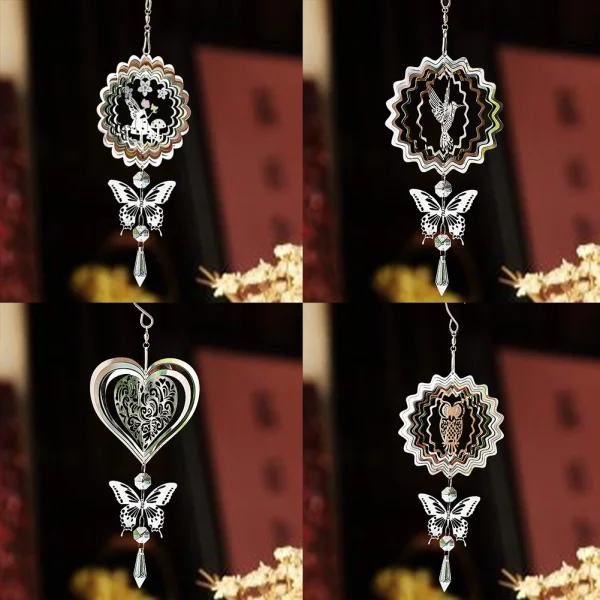 3D Kinetic Wind Spinner Hanging Crystal Suncatcher Wind Chimes Glass Pendant Mirror Reflective Bird Deterrent Garden Yard Decor 2