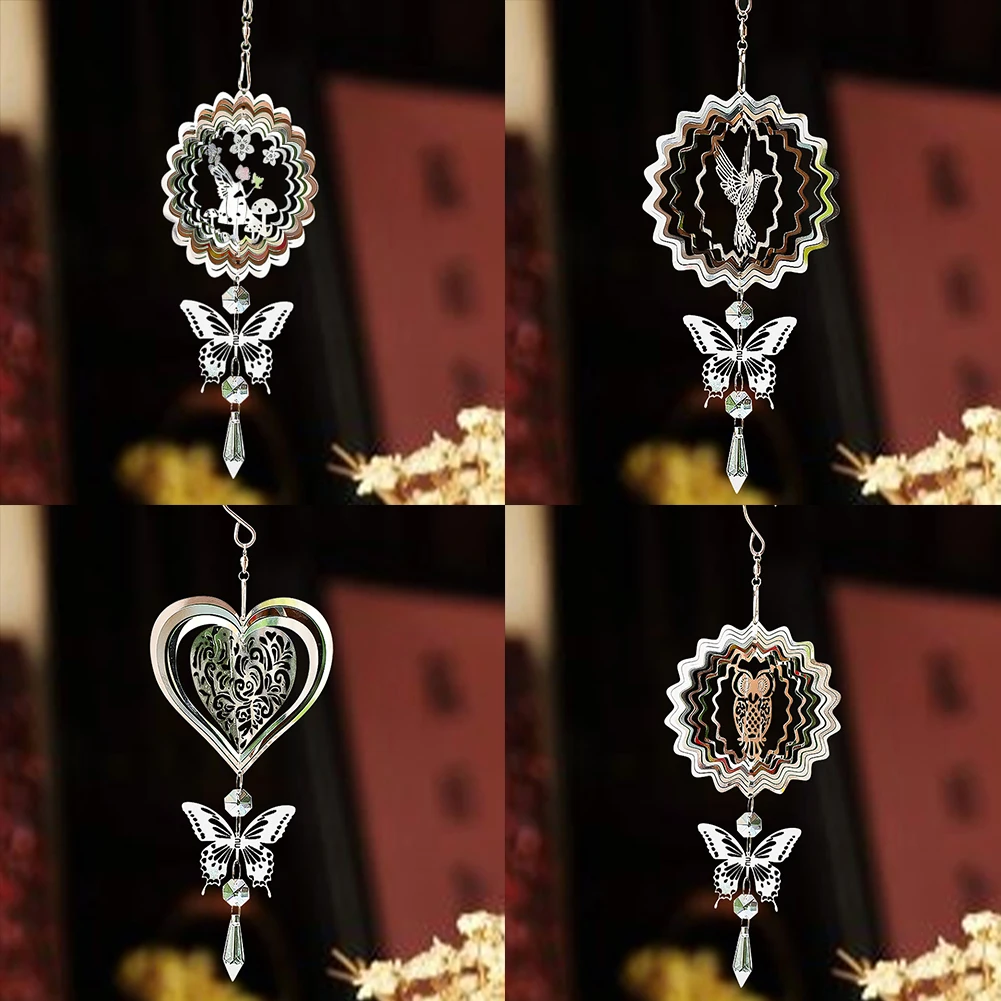 3D Kinetic Wind Spinner Hanging Crystal Suncatcher Wind Chimes Glass Pendant Mirror Reflective Bird Deterrent Garden Yard Decor 2