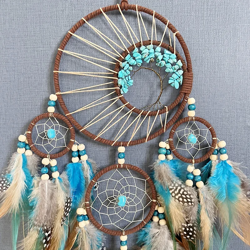 Dream Catcher Vintage Wind Chime Hanging Ornament Home Decor Indian Natural Stone Tree of Life Dream Catcher Wall Decor 2