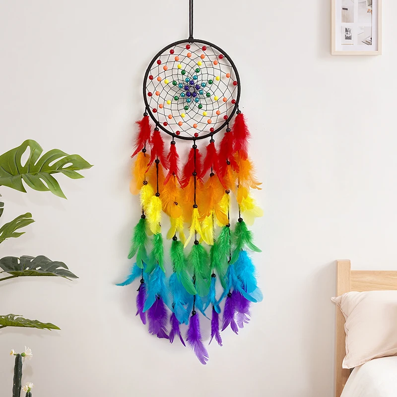 Dream Catcher Colorful Feather Handmade Wind Chimes Creative Living Room Bedroom Hanging Ornaments Wall Pendant Home Decorations 1