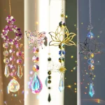 Crystal Diamond Moon Sun Catcher Butterfly Lotus Rainbow Christmas Decoration Home Garden Decoration Wind Chime 5
