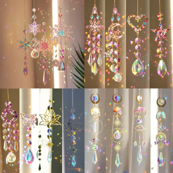 Crystal Diamond Moon Sun Catcher Butterfly Lotus Rainbow Christmas Decoration Home Garden Decoration Wind Chime 1
