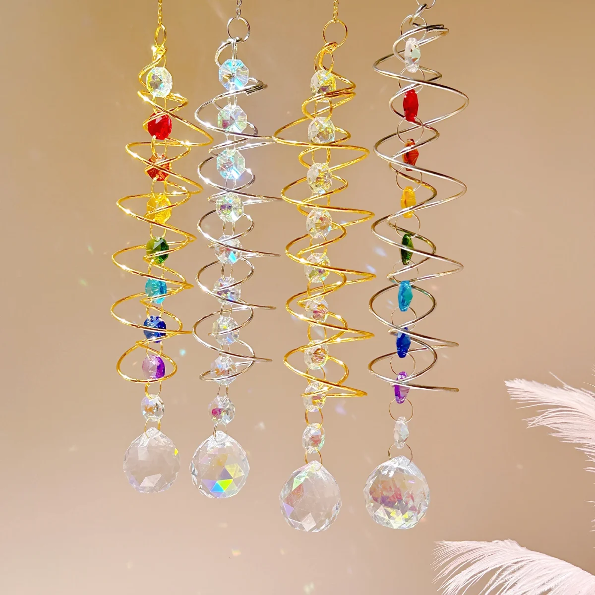 1pc 3D Gazing Ball Spiral Hanging Decoration Rainbow Maker Hanger Suncatcher Wind Chime Hanging Decoration 1
