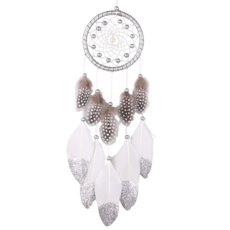 Handmade Silver Bead Dream Catcher Wind Chimes Indian Style Feather Pendant Dreamcatcher Creative Car Hanging Decoration 2