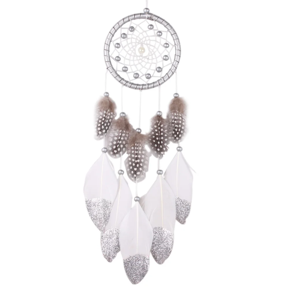 Handmade Silver Bead Dream Catcher Wind Chimes Indian Style Feather Pendant Dreamcatcher Creative Car Hanging Decoration 2