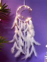 Moon Dream Catcher Feather Wind Chimes Hand-woven Wall Bedroom Hanging Ornaments Birthday Festival Gifts Home Decoration Crafts 3