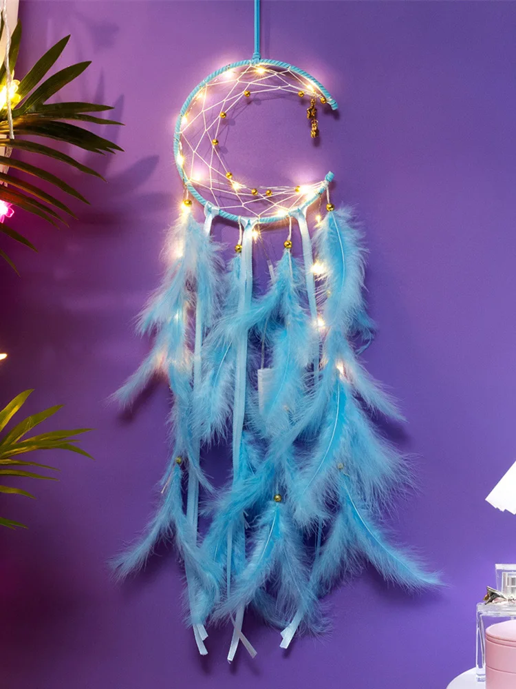 Moon Dream Catcher Feather Wind Chimes Hand-woven Wall Bedroom Hanging Ornaments Birthday Festival Gifts Home Decoration Crafts 2