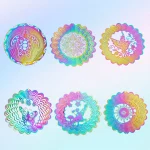 Wind Spinner 3D Whirligigs Rainbow Mandala Hanging Wind Chimes Sun Catcher Illusion Magical Garden Yard Decor Bird Deterrent 3