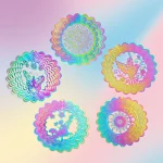Wind Spinner 3D Whirligigs Rainbow Mandala Hanging Wind Chimes Sun Catcher Illusion Magical Garden Yard Decor Bird Deterrent 5
