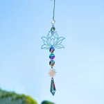 1PcMetalLotusandArtificial Crystal Suncatcher Charm Handmade Applicable Home Wind Chime Pendant Outdoor Garden Plant Decoration 2