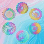 Wind Spinner 3D Whirligigs Rainbow Mandala Hanging Wind Chimes Sun Catcher Illusion Magical Garden Yard Decor Bird Deterrent 4