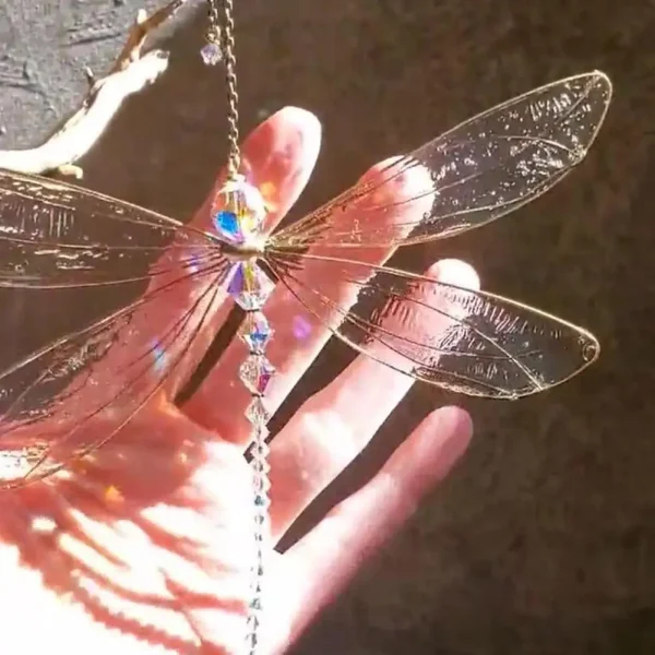 Creative Metal Wing Dragonfly Crystal Suncatcher Garden Wind Chimes Butterfly Home Decor Window Car Ornaments 1