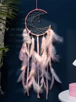 Moon Dream Catcher Feather Wind Chimes Hand-woven Wall Bedroom Hanging Ornaments Birthday Festival Gifts Home Decoration Crafts 4