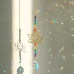 1Pc Lotus Crystal Wind Chime Charms Made Of Metal And GlassFor Home Light Gathering Decoration OutdoorGarden Sun Catchers Crafts 1