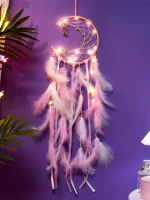 Moon Dream Catcher Feather Wind Chimes Hand-woven Wall Bedroom Hanging Ornaments Birthday Festival Gifts Home Decoration Crafts 1