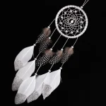 Handmade Silver Bead Dream Catcher Wind Chimes Indian Style Feather Pendant Dreamcatcher Creative Car Hanging Decoration 4