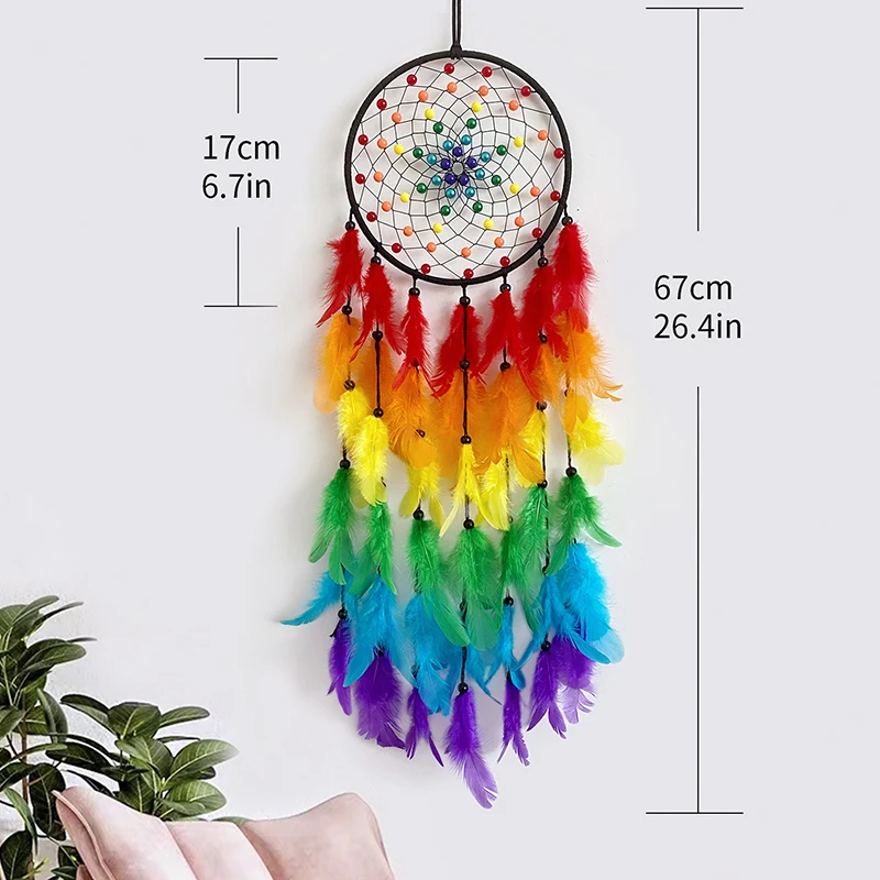 Dream Catcher Colorful Feather Handmade Wind Chimes Creative Living Room Bedroom Hanging Ornaments Wall Pendant Home Decorations 2