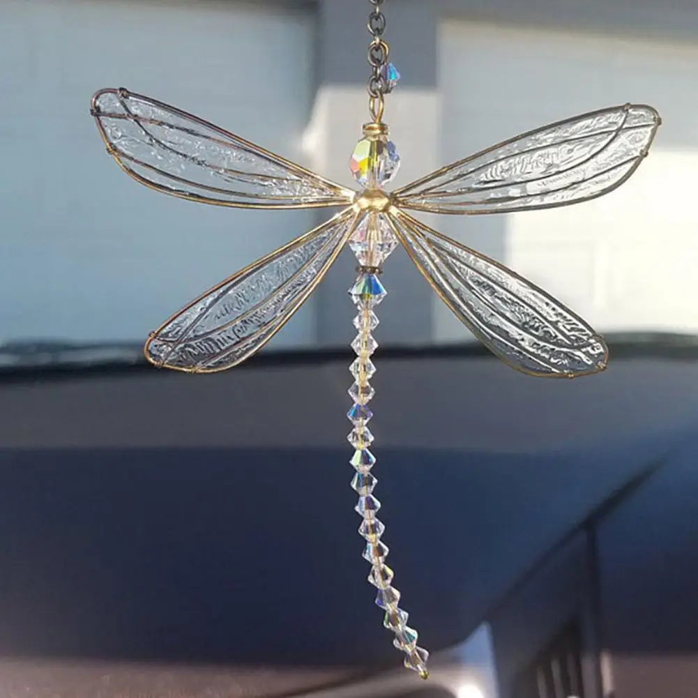 Creative Metal Wing Dragonfly Crystal Suncatcher Garden Wind Chimes Butterfly Home Decor Window Car Ornaments 2