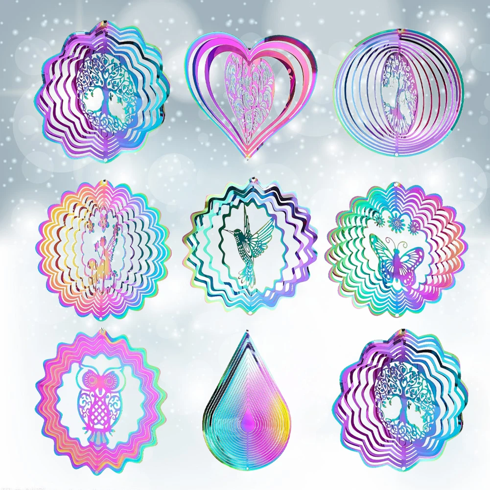 Gradient Color Wind Spinner Catcher Stainless Steel 3D Flowing Light Effect Wind Chimes Parts Outdoor Garden Yard Hanging Decor 1