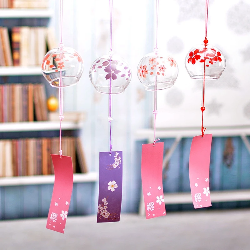 Japanese Sakura Glass Wind Chime Window Bell Cherry Blossom Wind Bell Korean Kawaii Room Hanging Decor Birthday Gift Outdoor 후우링 21