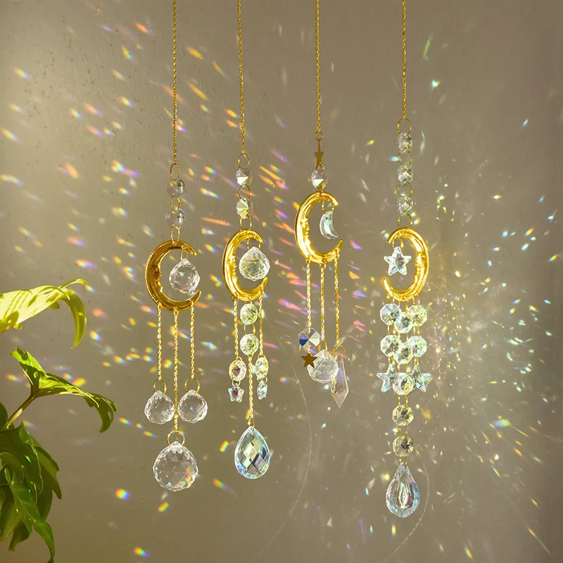 1 Piece Crystal Wind Chime Suncatcher Bedroom Balcony Patio Sun Moon Prism Pendant Good Home Decorations 3
