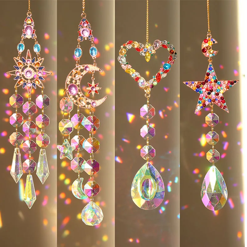 Crystal Diamond Moon Sun Catcher Butterfly Lotus Rainbow Christmas Decoration Home Garden Decoration Wind Chime 4