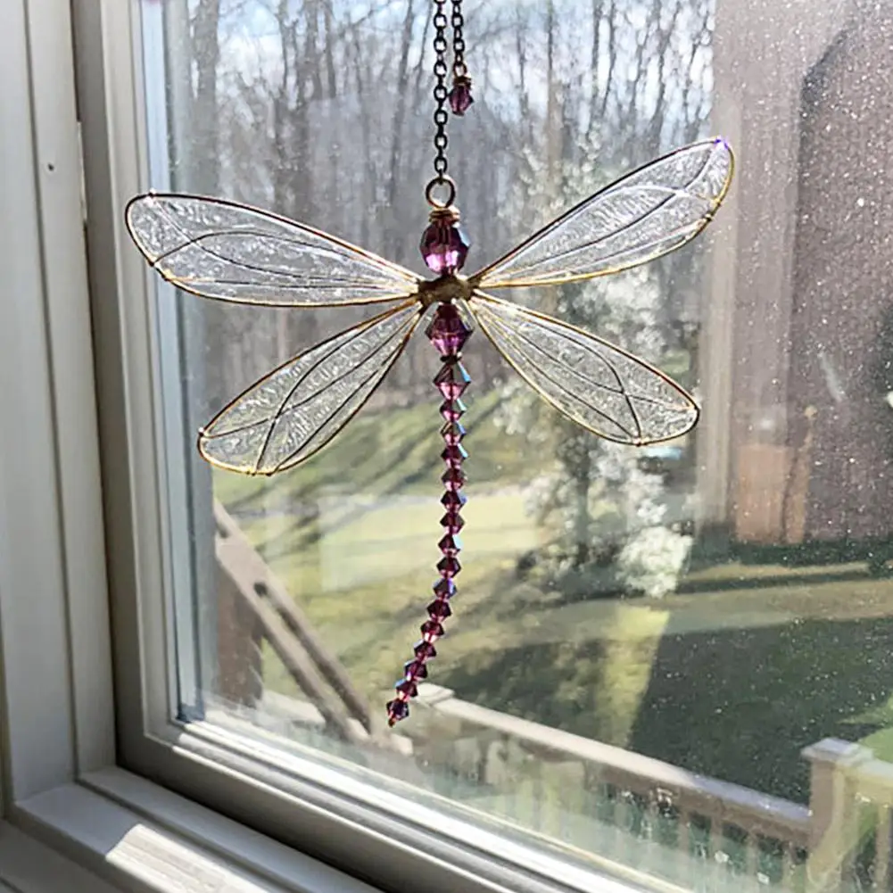 Creative Metal Wing Dragonfly Crystal Suncatcher Garden Wind Chimes Butterfly Home Decor Window Car Ornaments 4
