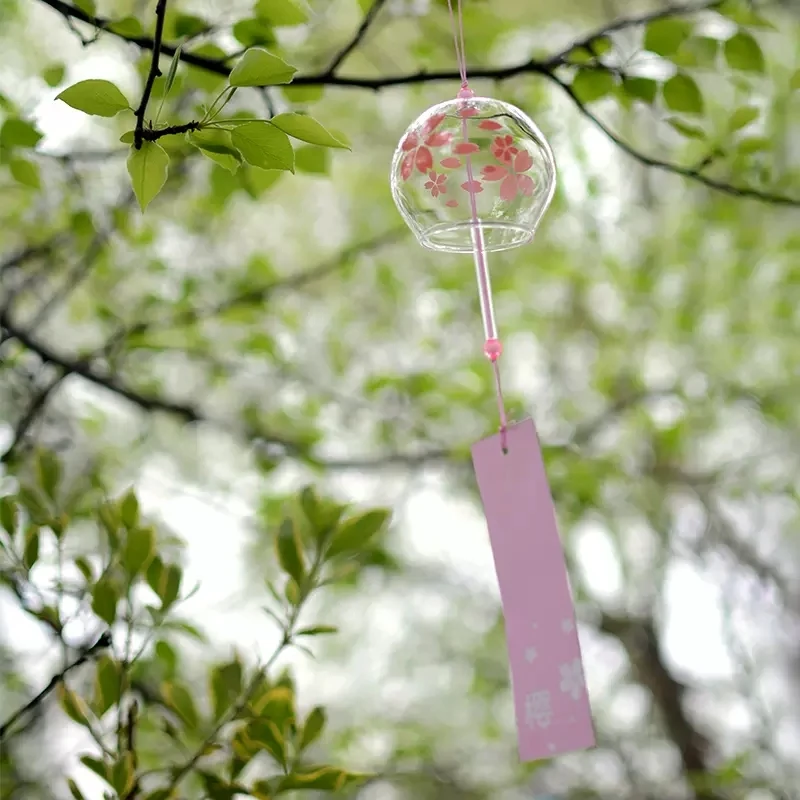 Japanese Sakura Glass Wind Chime Window Bell Cherry Blossom Wind Bell Korean Kawaii Room Hanging Decor Birthday Gift Outdoor 후우링 24