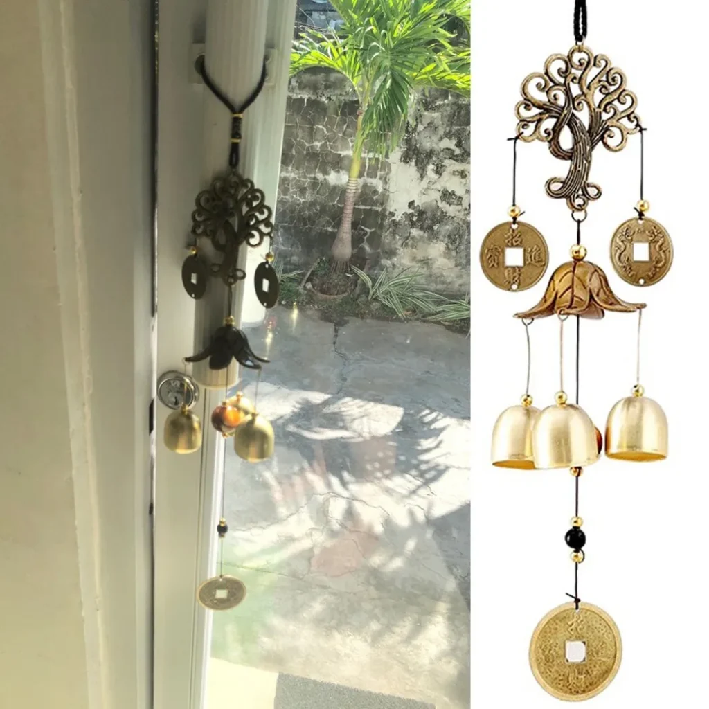 Metal Wood Money Tree Wind Chimes Bell Good Lucky Home Garden Outdoor Indoor Wall Hanging Use Elegant Sound Decorations 2
