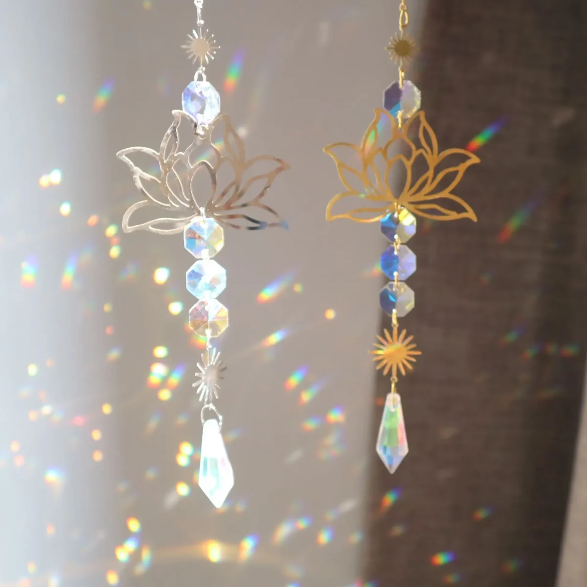 Crystal Diamond Moon Sun Catcher Butterfly Lotus Rainbow Christmas Decoration Home Garden Decoration Wind Chime 2