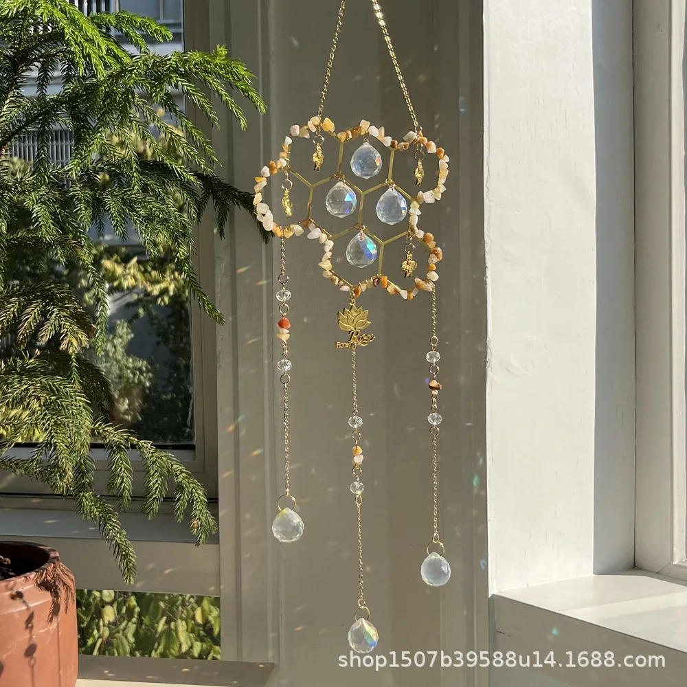 Sun Catcher Pendant Custom Wind Chimes New Big Hive Small Bee Natural Crystal Sun Catcher Room Decor 2