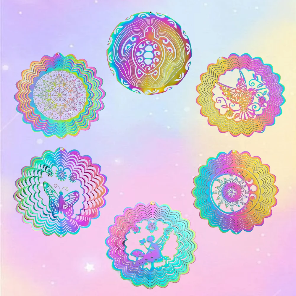 Wind Spinner 3D Whirligigs Rainbow Mandala Hanging Wind Chimes Sun Catcher Illusion Magical Garden Yard Decor Bird Deterrent 1