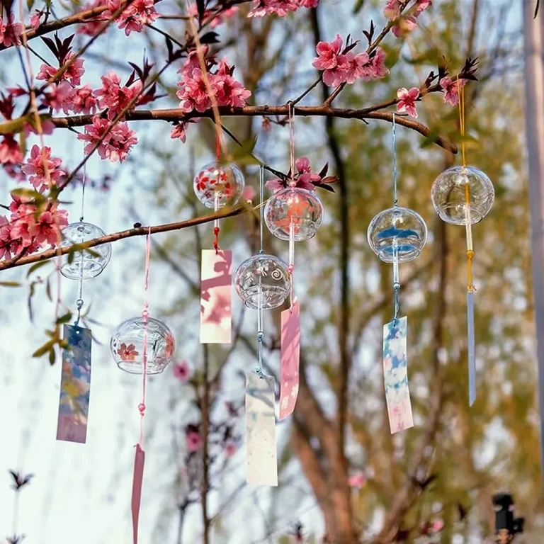 Japanese Sakura Glass Wind Chime Cherry Blossom Wind Bell Korean Kawaii Room Decor Hanging Decor Wind Chimes Outdoor 후우링 1