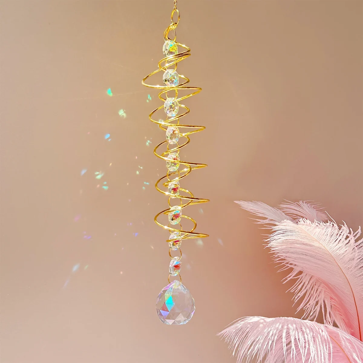 1pc 3D Gazing Ball Spiral Hanging Decoration Rainbow Maker Hanger Suncatcher Wind Chime Hanging Decoration 4