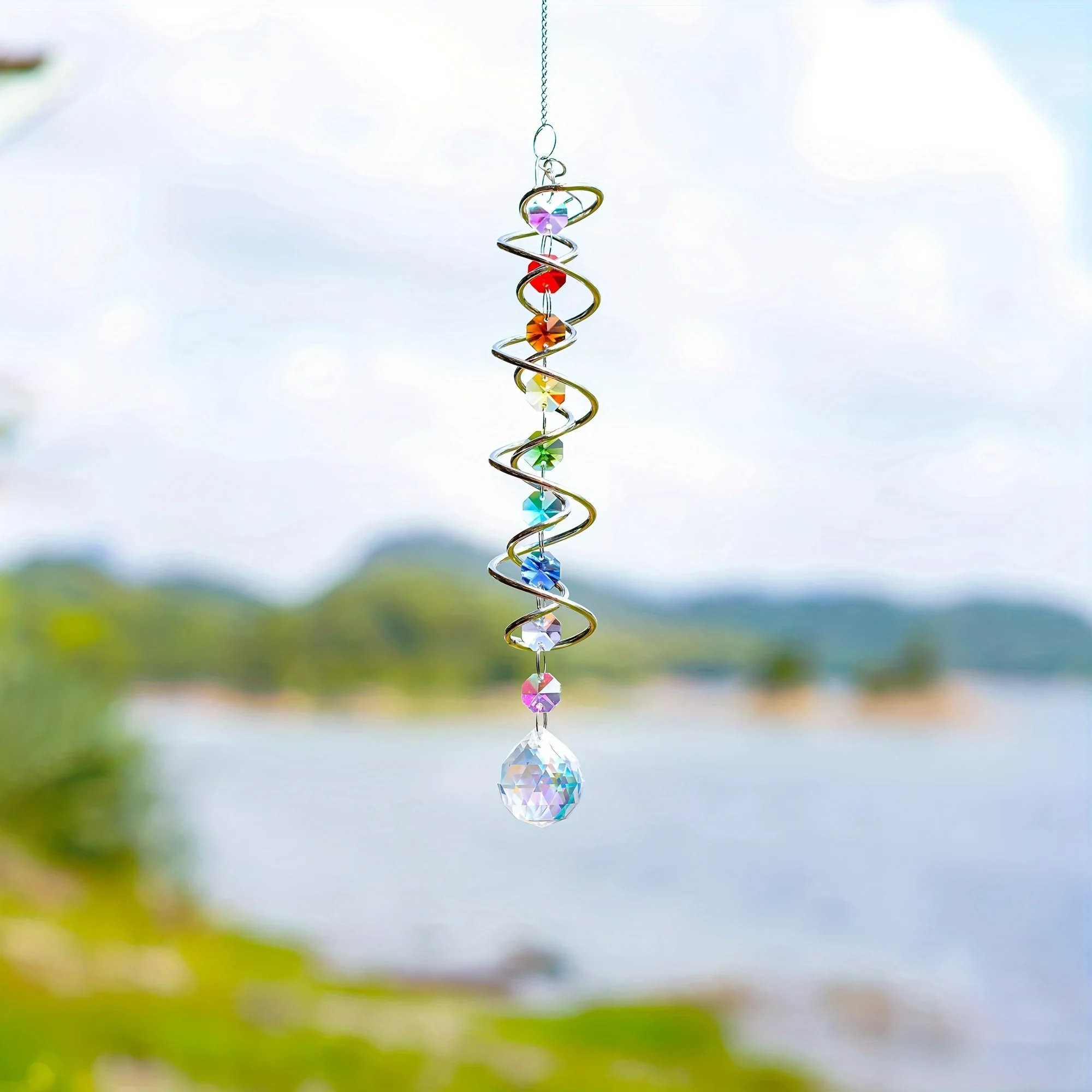 1pc 3D Gazing Ball Spiral Hanging Decoration Rainbow Maker Hanger Suncatcher Wind Chime Hanging Decoration 7