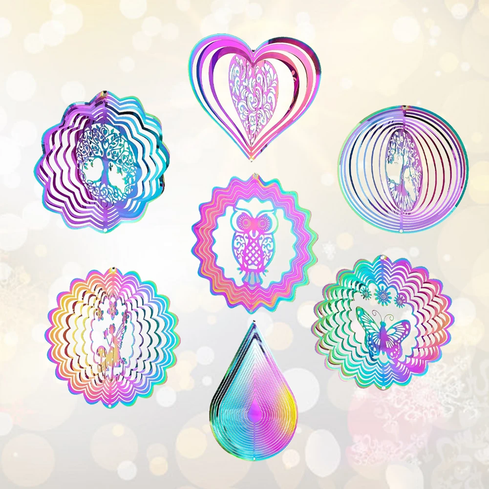 Gradient Color Wind Spinner Catcher Stainless Steel 3D Flowing Light Effect Wind Chimes Parts Outdoor Garden Yard Hanging Decor 2