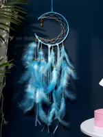 Moon Dream Catcher Feather Wind Chimes Hand-woven Wall Bedroom Hanging Ornaments Birthday Festival Gifts Home Decoration Crafts 5
