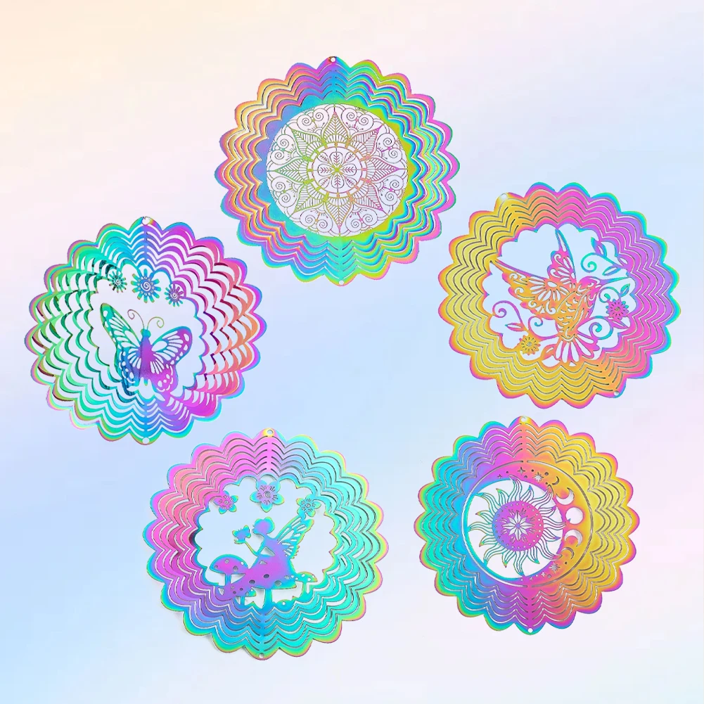 Wind Spinner 3D Whirligigs Rainbow Mandala Hanging Wind Chimes Sun Catcher Illusion Magical Garden Yard Decor Bird Deterrent 2