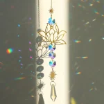 1PcMetalLotusandArtificial Crystal Suncatcher Charm Handmade Applicable Home Wind Chime Pendant Outdoor Garden Plant Decoration 1