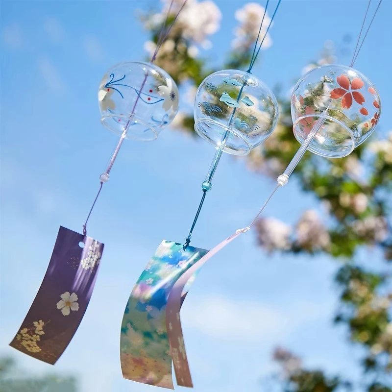 Japanese Sakura Glass Wind Chime Window Bell Cherry Blossom Wind Bell Korean Kawaii Room Hanging Decor Birthday Gift Outdoor 후우링 2
